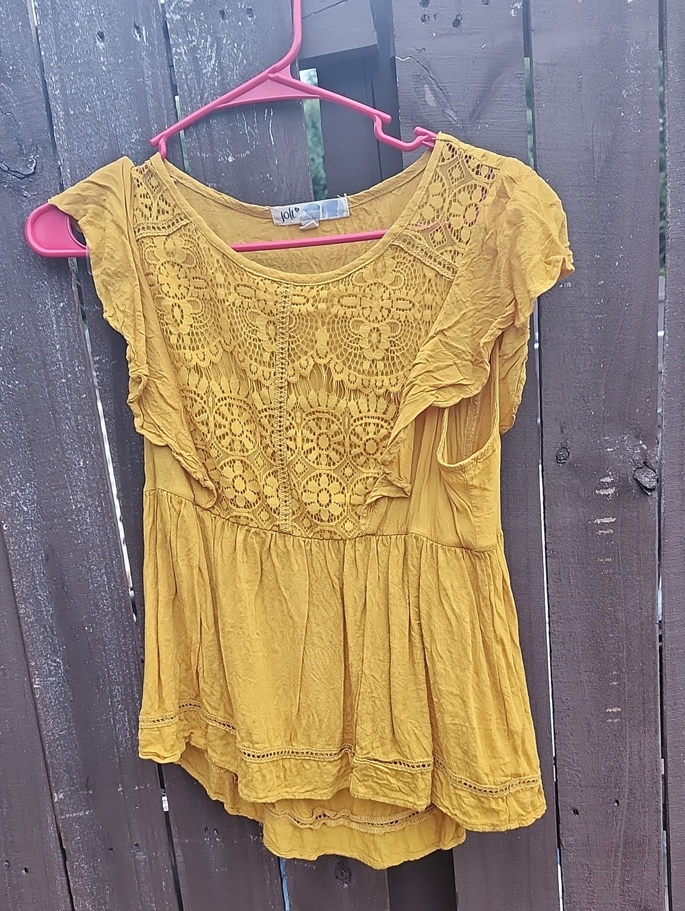Jolie Mustard Yellow Crochet Flutter-Sleeve Blouse